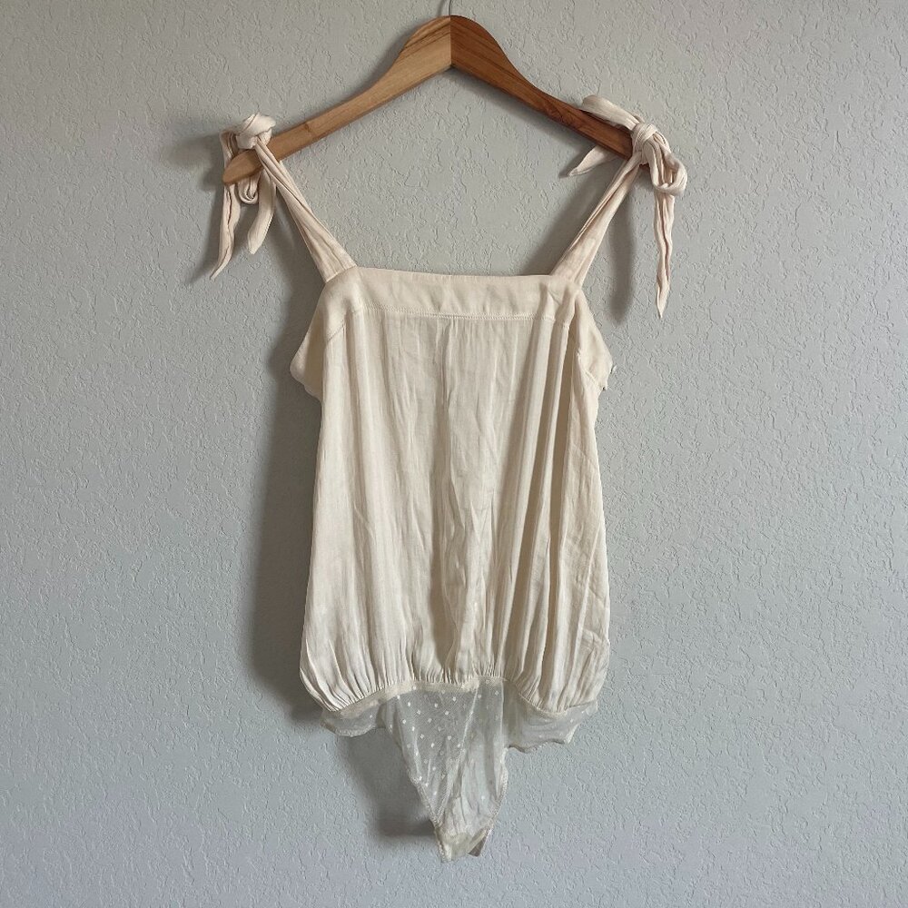Free People White/Ivory Silk 'Ties Over Guys' Bodysuit - XS